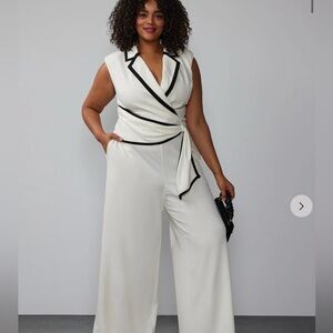 Plus Piped Lapel Wrap Jumpsuit Sz xxl